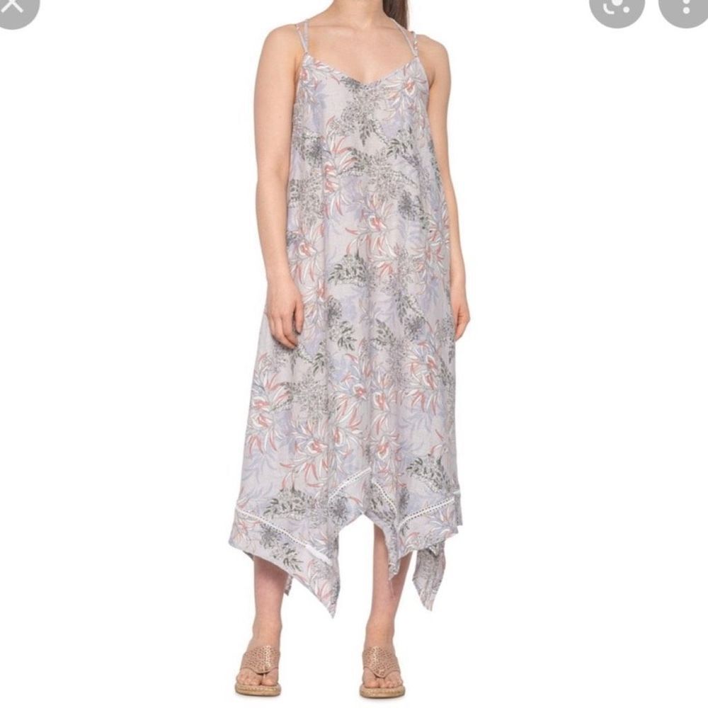 Cynthia Rowley Women's Purple Floral Linen Blend Handkerchief Hem Midi Dress S